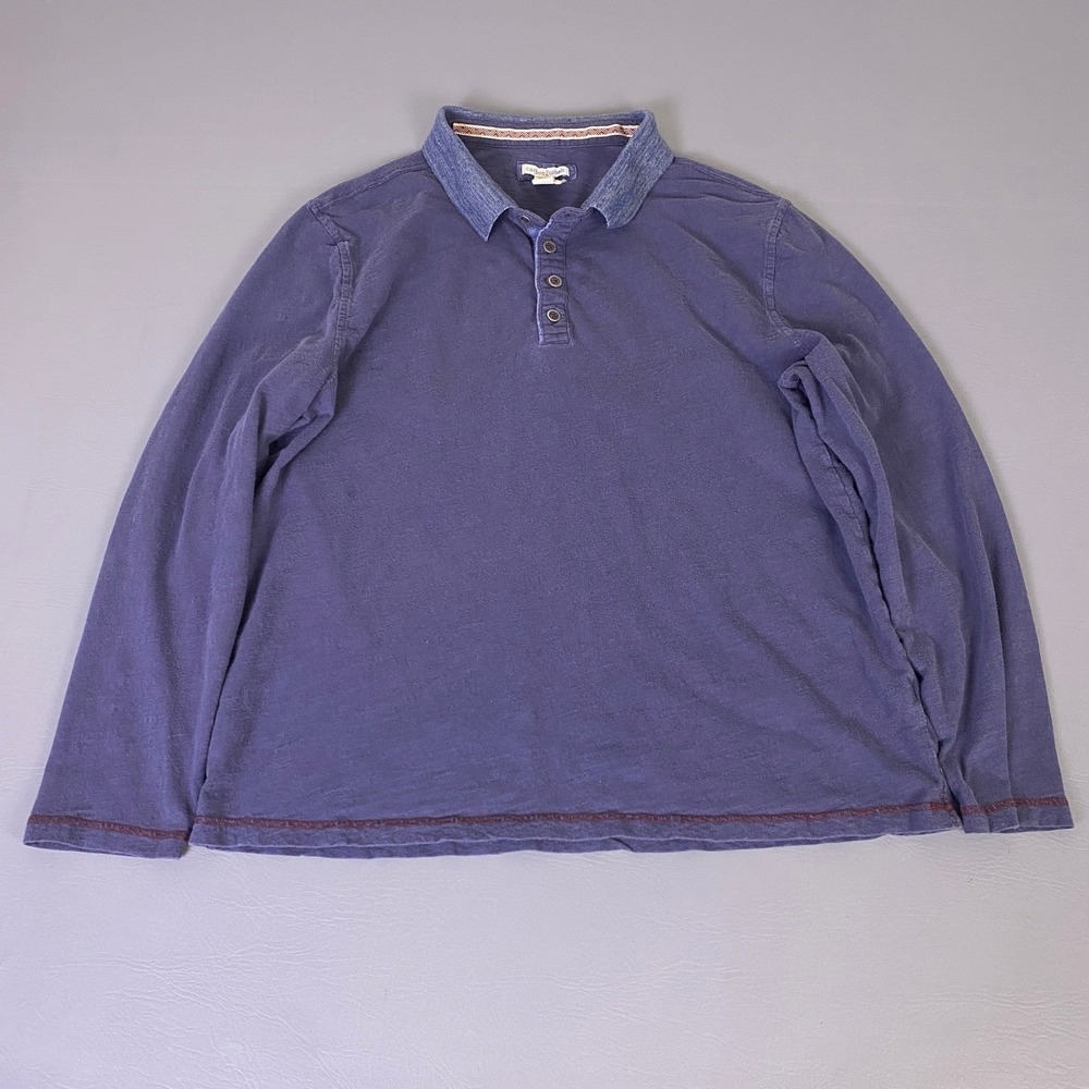 Carbon2Cobalt  Polo Shirt Men's Large Purple Long Sleeve Cotton Henley Contrast*